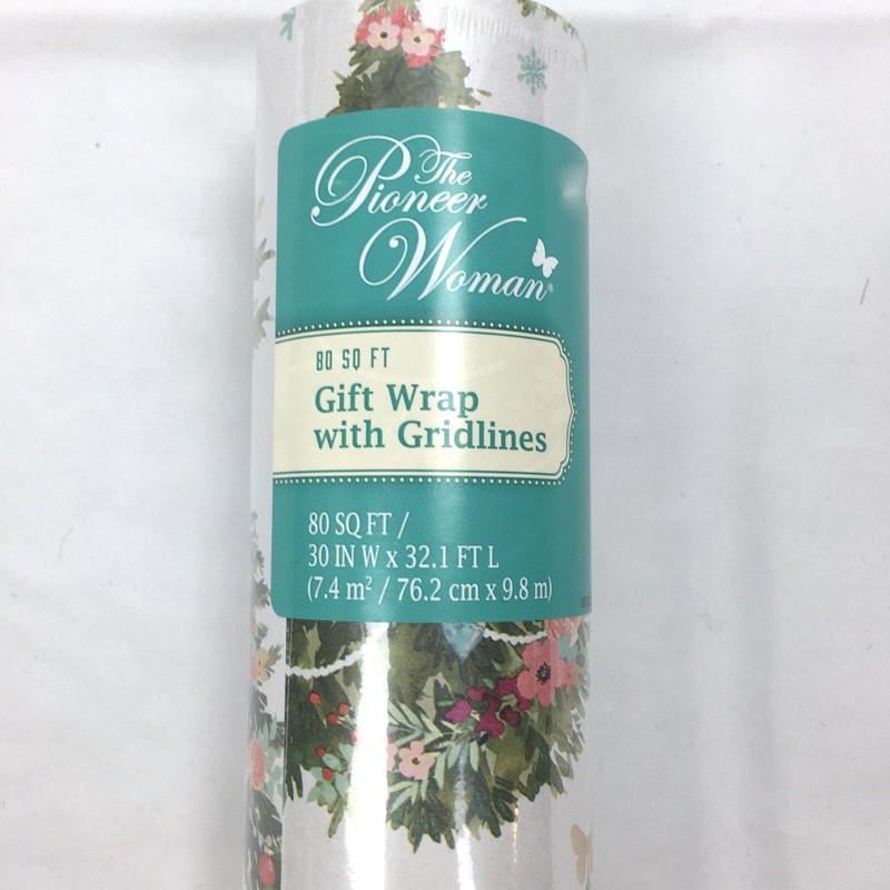 80 sq ft Pioneer Woman Floral Tree Christmas Gift Wrap Wrapping Paper Grid Lines