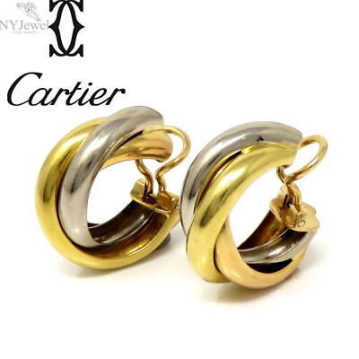 NYJEWEL Cartier 18k Tri Color Gold Trinity Clip On Earrings