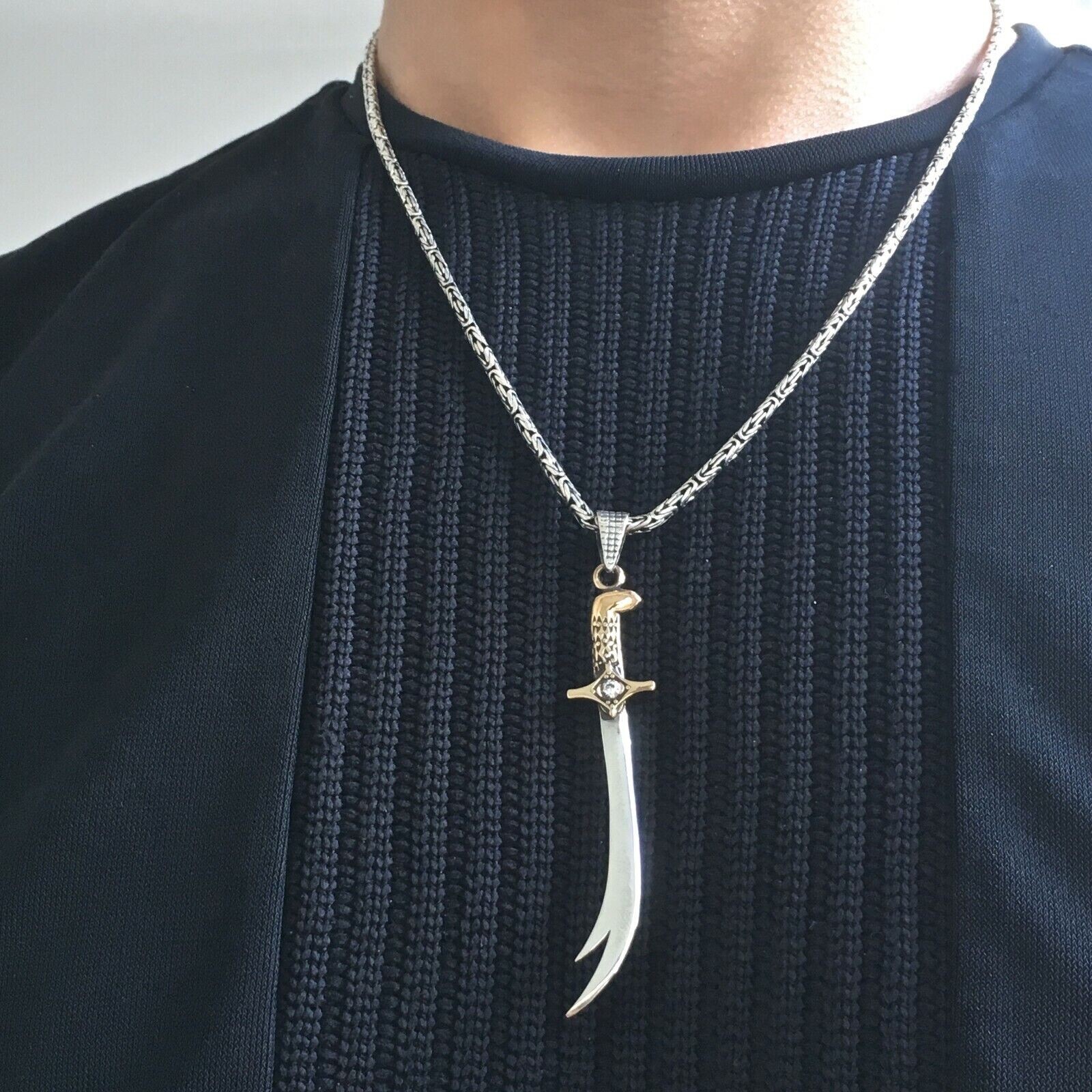 925 Sterling Silver Sword Pendant Zulfikar incl. Byzantine King's chain Necklace | eBay 925 Sterling Silver Sword Pendant Zulfikar incl. Byzantine King's chain Necklace | eBay