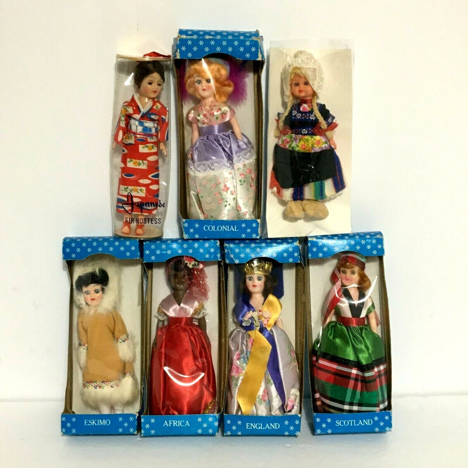Vintage Dolls, 1960's Set of 7. Dolls of all Countries. Admiration Toy Co. A-15 Vintage Dolls, 1960's Set of 7. Dolls of all Countries. Admiration Toy Co. A-15