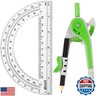 EBOOT Student Geometry Math Set, Drawing Compass and 6 Inch Clear Swing Arm Protractors 180 Degree Math Protractor (Green)