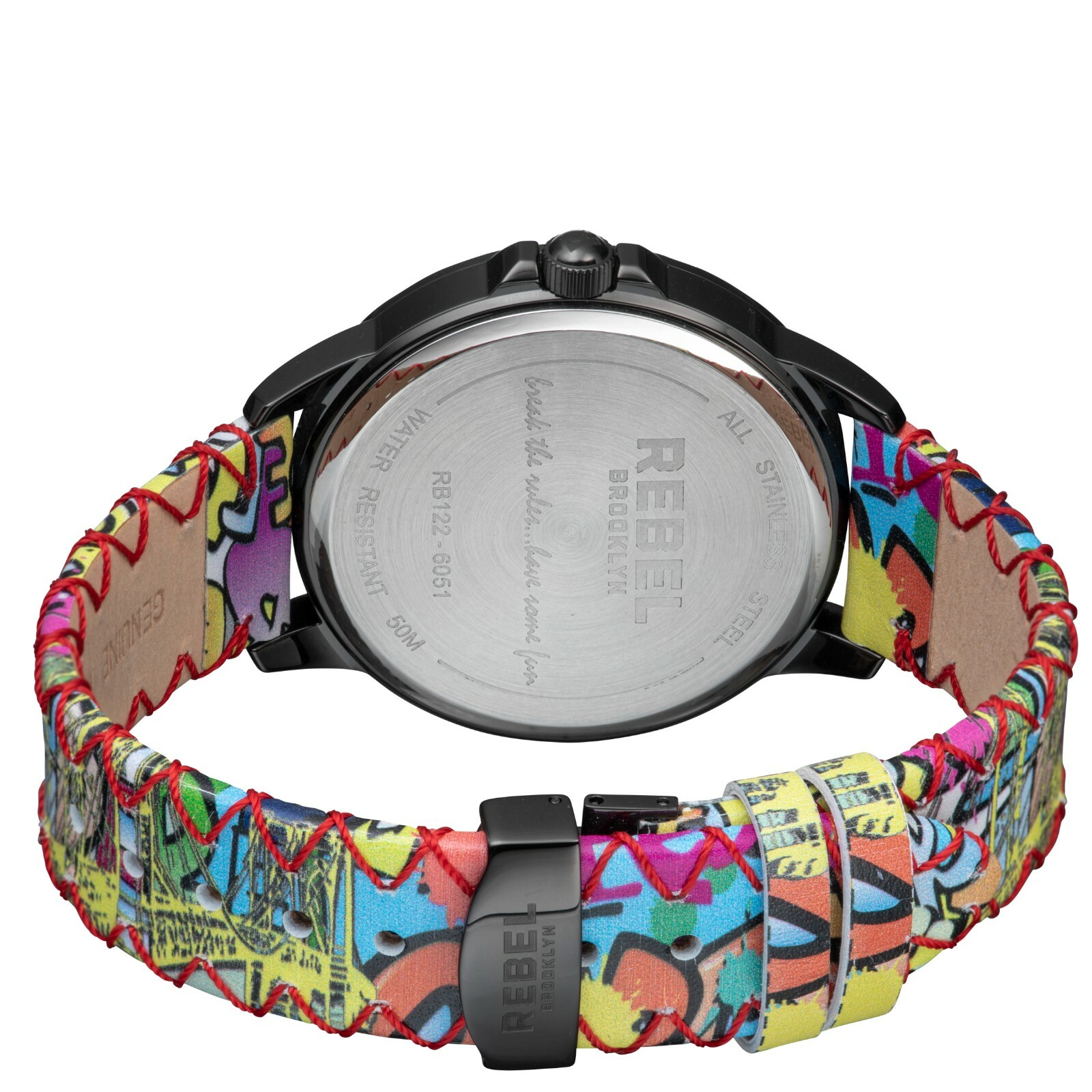 Pre-owned Rebel Women's Rb122-6051 Dumbo Graffiti Dial Printed Red Leather Wristwatch