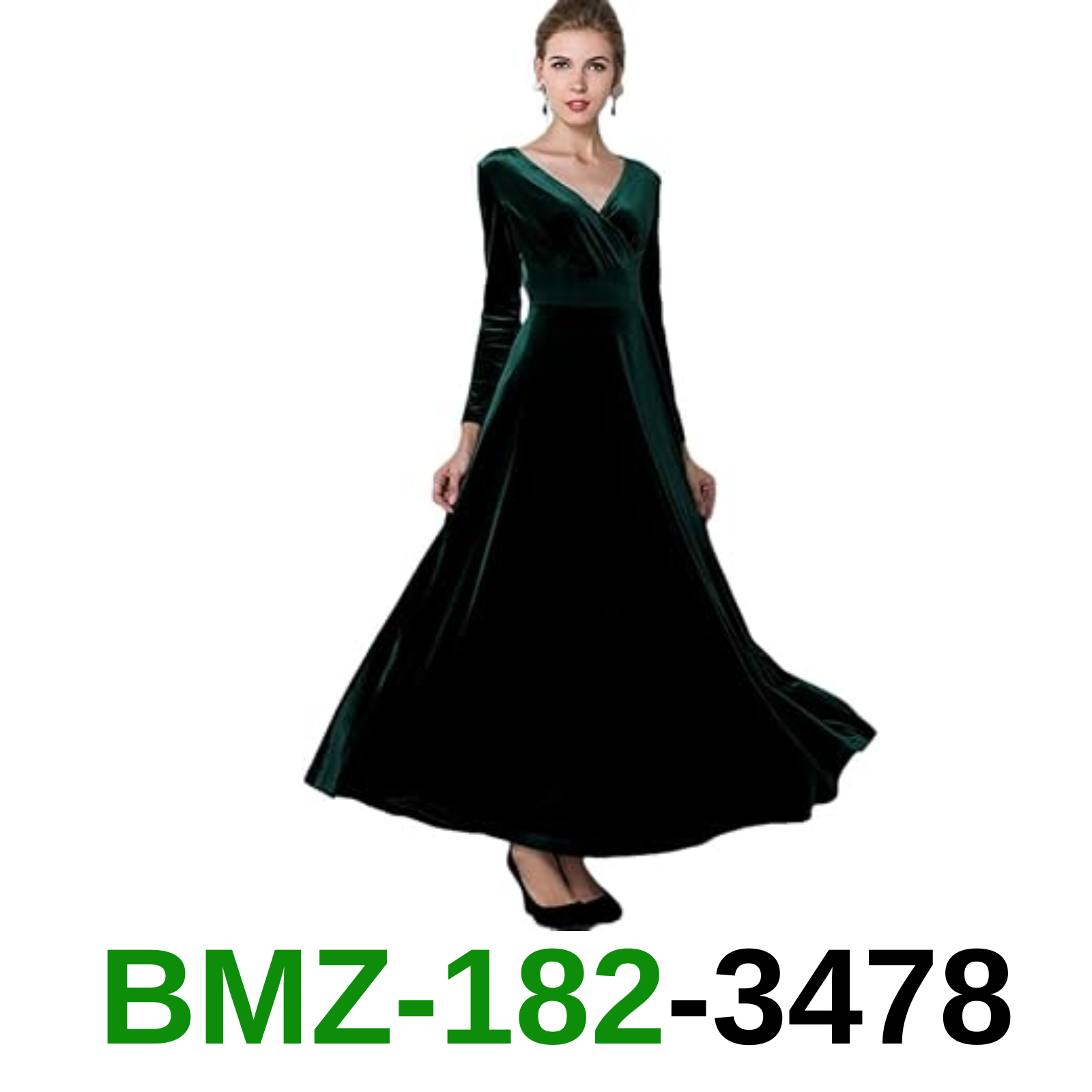 Urban CoCo Women Long Sleeve V-Neck Velvet Stretchy Long Dress Medium, Green