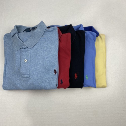 Lot of 5 Polo Ralph Lauren Solid Short Sleeve Polo Shirts XL