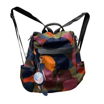 Ella & Elly 70s Psychedelic Abstract Blue Orange Green Purse Bag Mini Backpack