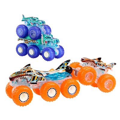 Hot Wheels Monster Trucks Power Smashers Tiger Shark Mega Wrex Big Rig Set