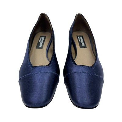 Pre-owned Pedro Garcia Eladia 38 Eu Navy Silk Satin Low Block Heel Slip On Pump $550 In Blue