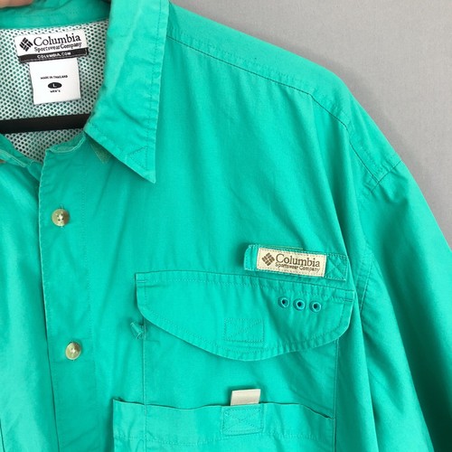 Columbia PFG Short Sleeve Fishing Shirt Green Performance Fishing Gear Large