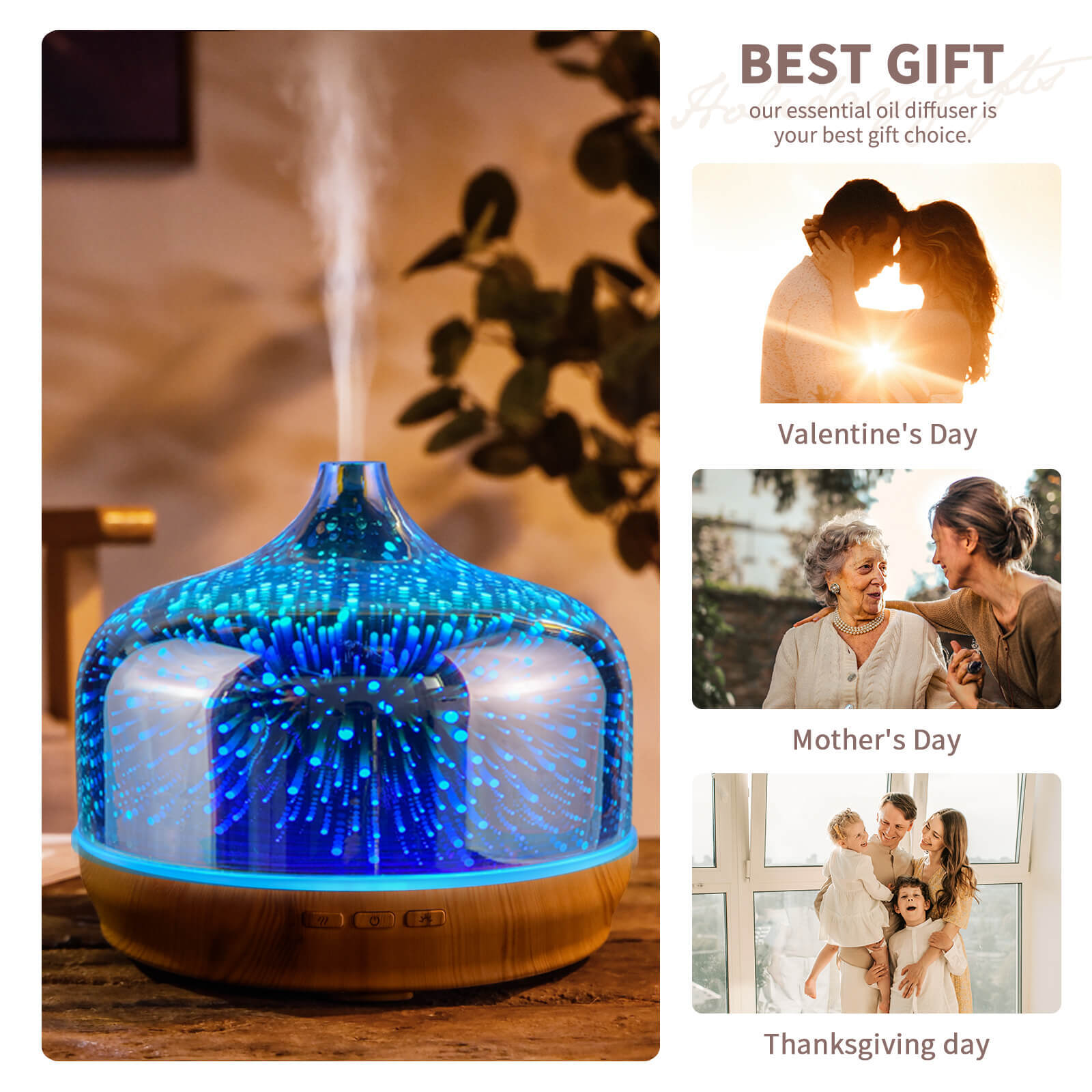 500ml Aroma Humidifier Essential Oil Diffuser 3D Glass Aromatherapy Ultrasonic