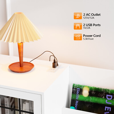 Record Shelf Stereo Cabinet Player Stand Table with Power Outlet & LED Light