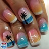 Summer French Tip Press on Nails Coconut Tree Stick on Nails Gloss Gradient Acrylic Glue on Nails Holiday False Nails Medium Square Fake Nails Glitter Artificial Nails Full Cover Nails for Women 24Pcs