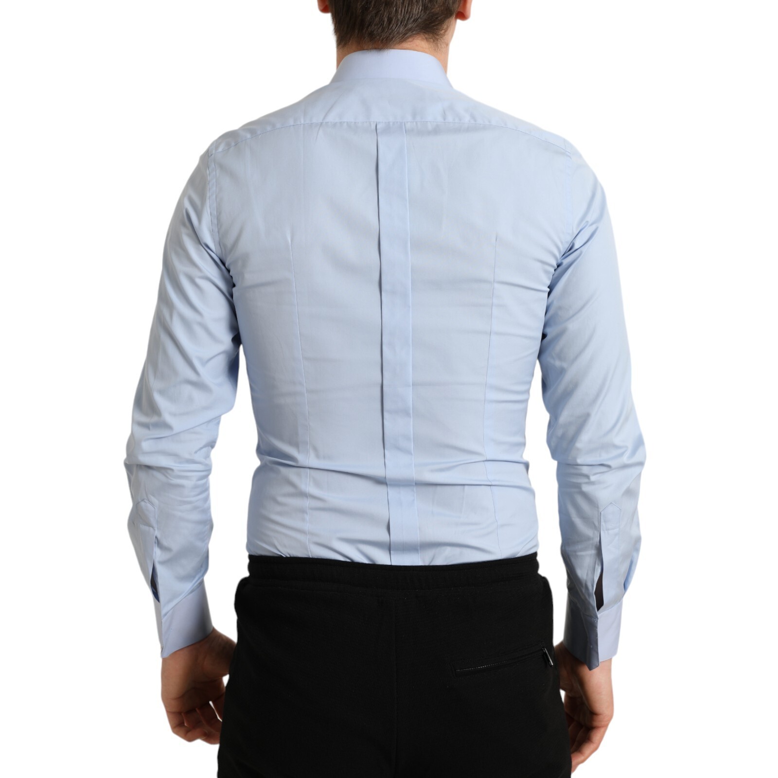 Pre-owned Dolce & Gabbana Shirt Dress Gold Sky Blue Cotton Men Formal 38/us15/xs 420usd