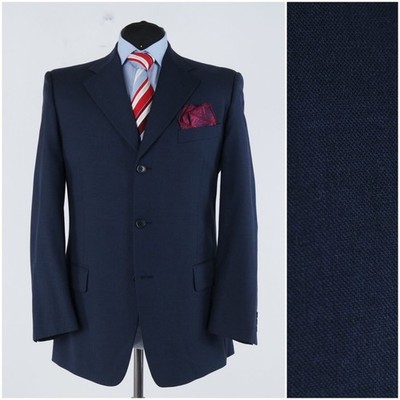 Mens Navy Blue Blazer 42R US Size FACIS ETHOMAS Wool Sport Coat Jacket