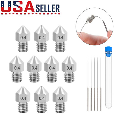 10X 0.4mm 3D Printer MK8 Nozzles + Cleaning Needle for Creality CR-10 Ender 3 5