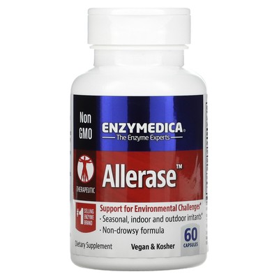 Enzymedica Allerase 60 капсул без казеина, без молока, без яиц, без глютена,