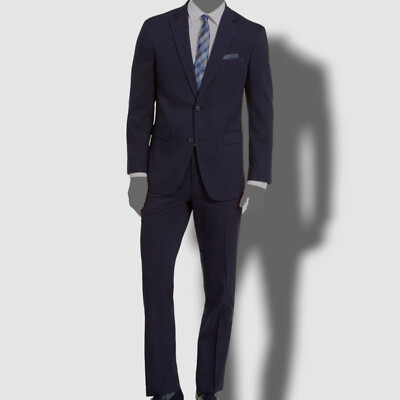 $395 Perry Ellis Men Blue Pattern Slim-Fit Stretch 2-Piece Suit Jacket Pants 38R