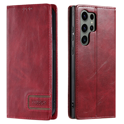 For Samsung Galaxy S23 S22 S21+ RFID Blocking Stand Card Magnetic Leather Case