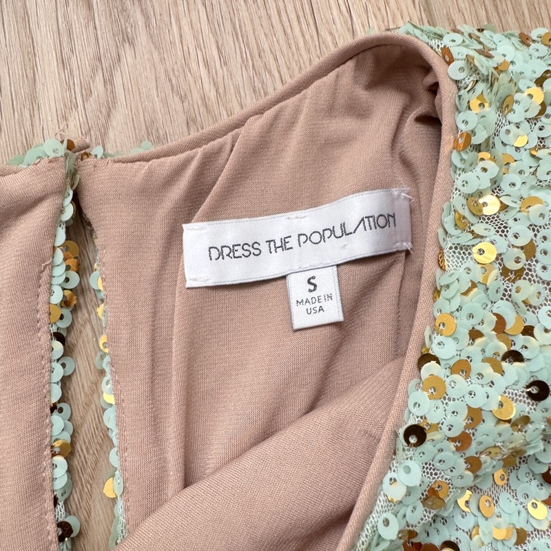 Dress the Population Revolve Sz Small Green Gold Sequin Shimmer Bodycon  Dress | eBay