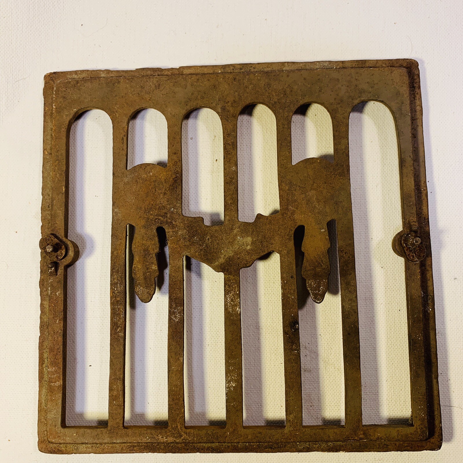 Antique Outdoor Cast Iron Drain Grate Neoclassical Raised Floral & Swag Motif