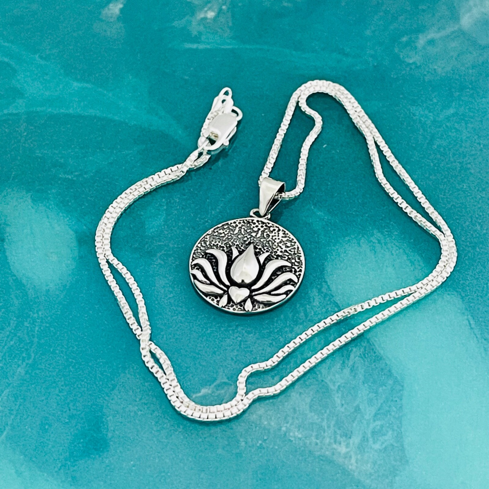 Sterling Silver Lotus Necklace, Flower Chain, Yoga Necklaces