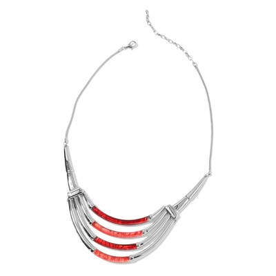 NIB $69.99 Red Chroma Silvertone Drape Necklace (19 in)  Z-27