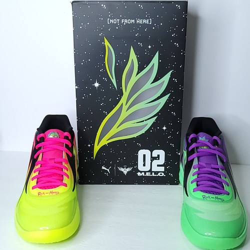 Pre-owned Puma Melo Mb.02 Rick & Morty Pink Green 377411-02 Men Basketball Shoes Size 13