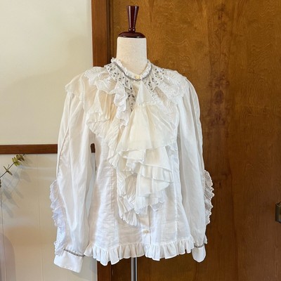 COACH COACH 1941 PRAIRIE RUFFLE BLOUSE LAYERED STUDDED COTTON LINEN BLEND WOMEN'S 4
