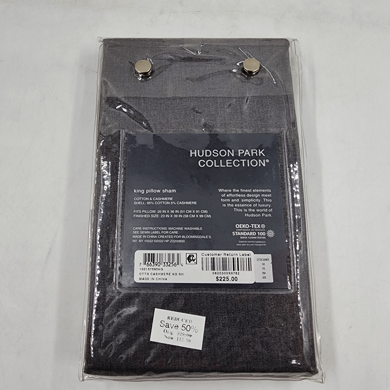 Hudson Park Collection Cashmere Blend King Pillow Sham 20x36in Charcoal + - Picture 10 of 14