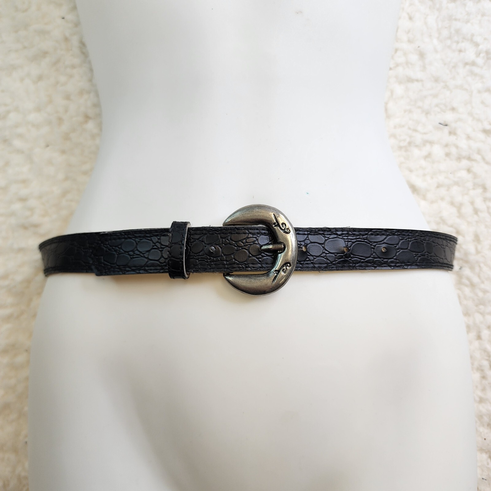 Vintage Pebbled Leather Belt Black Silver Hardwear