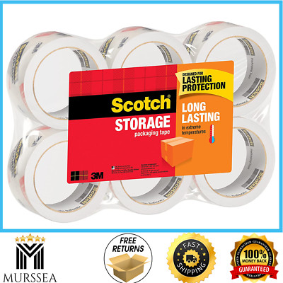 Scotch 3M Storage Packing Tape 6 Rolls Heavy Duty Shipping Moving, Stays Sealed