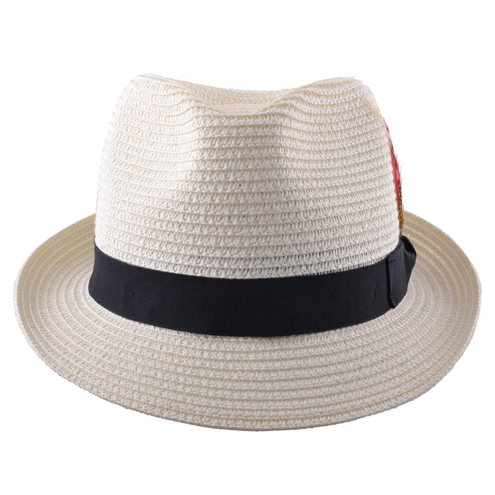Mens Ladies Packable Cream Straw Summer Trilby Hat With Band and