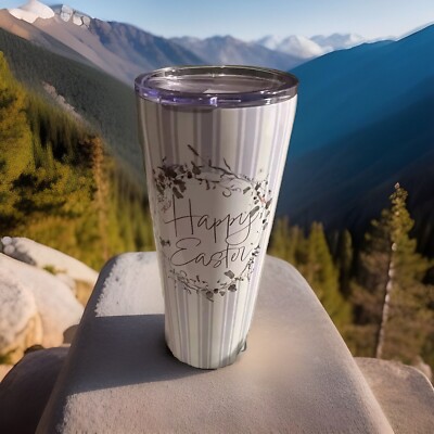 Destination Holiday 34 Ounce Tumbler Happy Easter Stripped, Flower Wreath