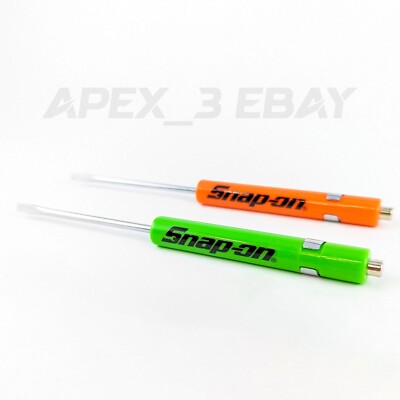 Snap-on Mini Pocket Clip Magnetic Flat Tip Screwdriver 2 Pack Orange & Green