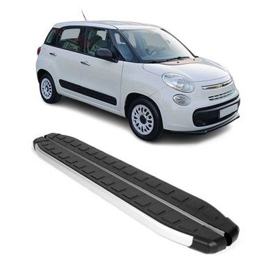 Alu Side Step Nerf Bars Running Board for Fiat 500L 2014-2020 Black Silver 2Pcs