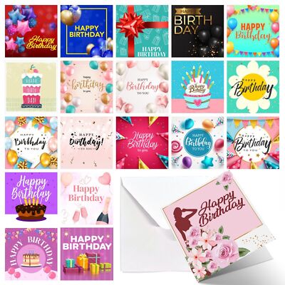 20 Happy Birthday Cards Multipack Female Male Mixed Greeting Pack with Envelopes