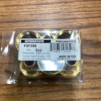 6 Parker Interstate Garden Hose Female X 1/2  Barb Brass Fitting #fgf308