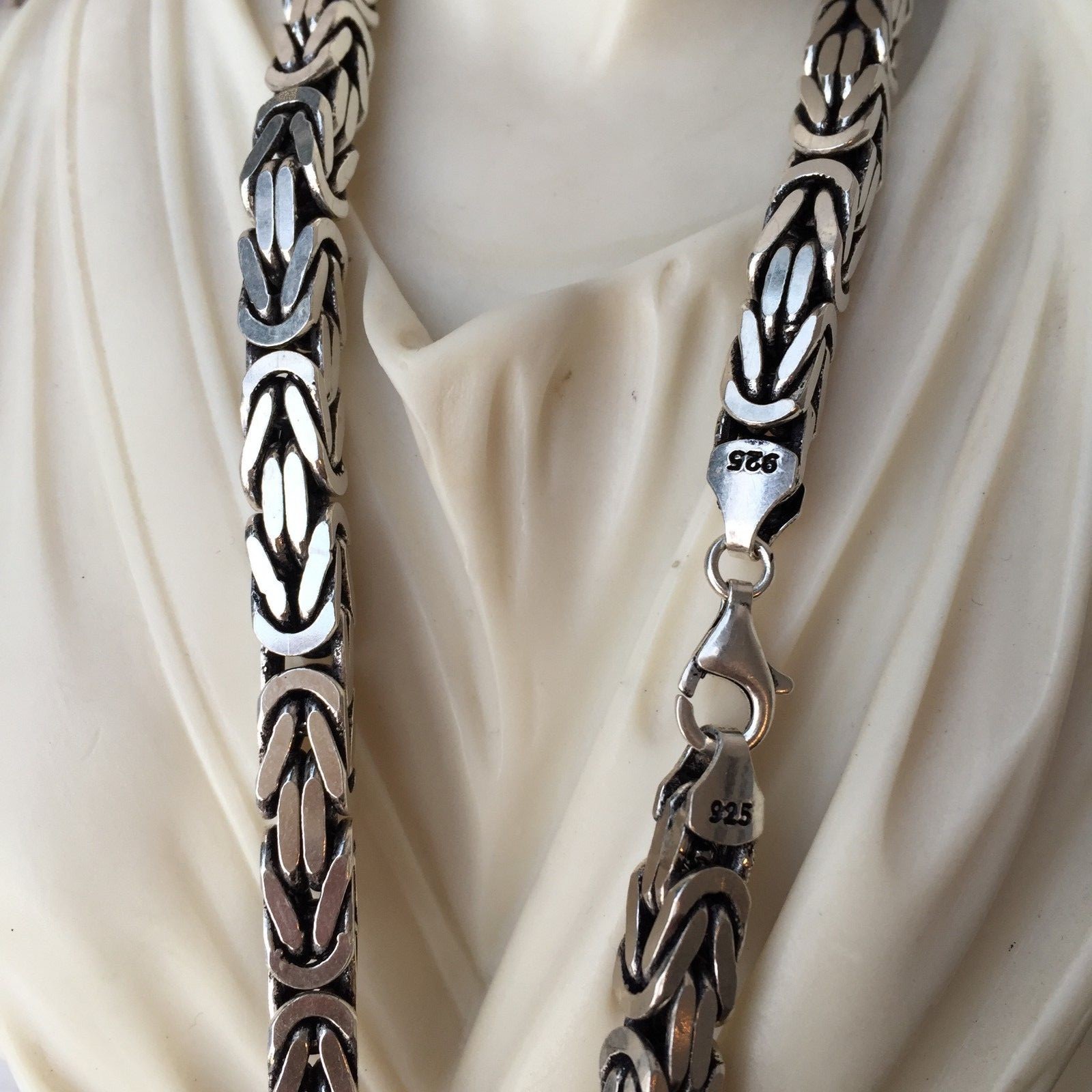 Pre-owned Handmade 7mm King Byzantine Box Oxide Chain Necklace 925 Sterling Silver 150gr 24 Inch