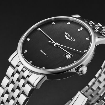 Pre-owned Longines Elegant, M, S/s, Blk Diam-d,s/s-b,m A