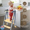 Foldable Toddler Tower Preassembled Kitchen Stool Helper, Folding Tower for Learning with 3 Adjustable Heights Montessori Toddler Standing Tower Kids Collapsible Wooden Step Stool, Light Gray
