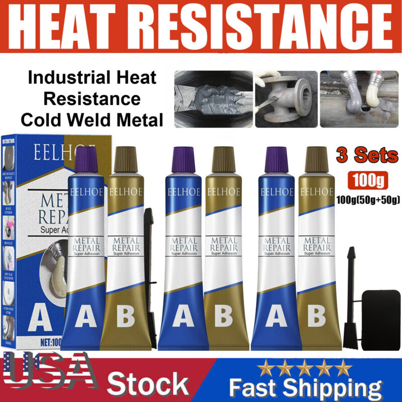 3x100g Industrial Metal Repair Paste Heat Resistance Cold Weld Adhesive A&b Glue