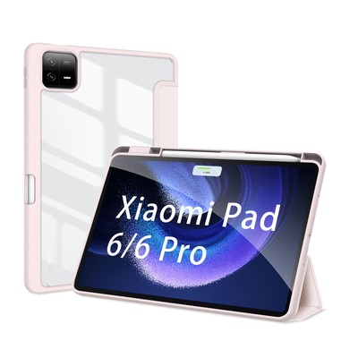 For Xiaomi Pad 6 / Pro Auto Sleep Magnetic Trifold Leather Cover Clear Back Case