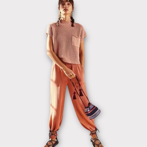 Mi⭐︎iirot High Stretch Knit Pants Free People FP Beach Low Slung High Rise Knit Pants Orange