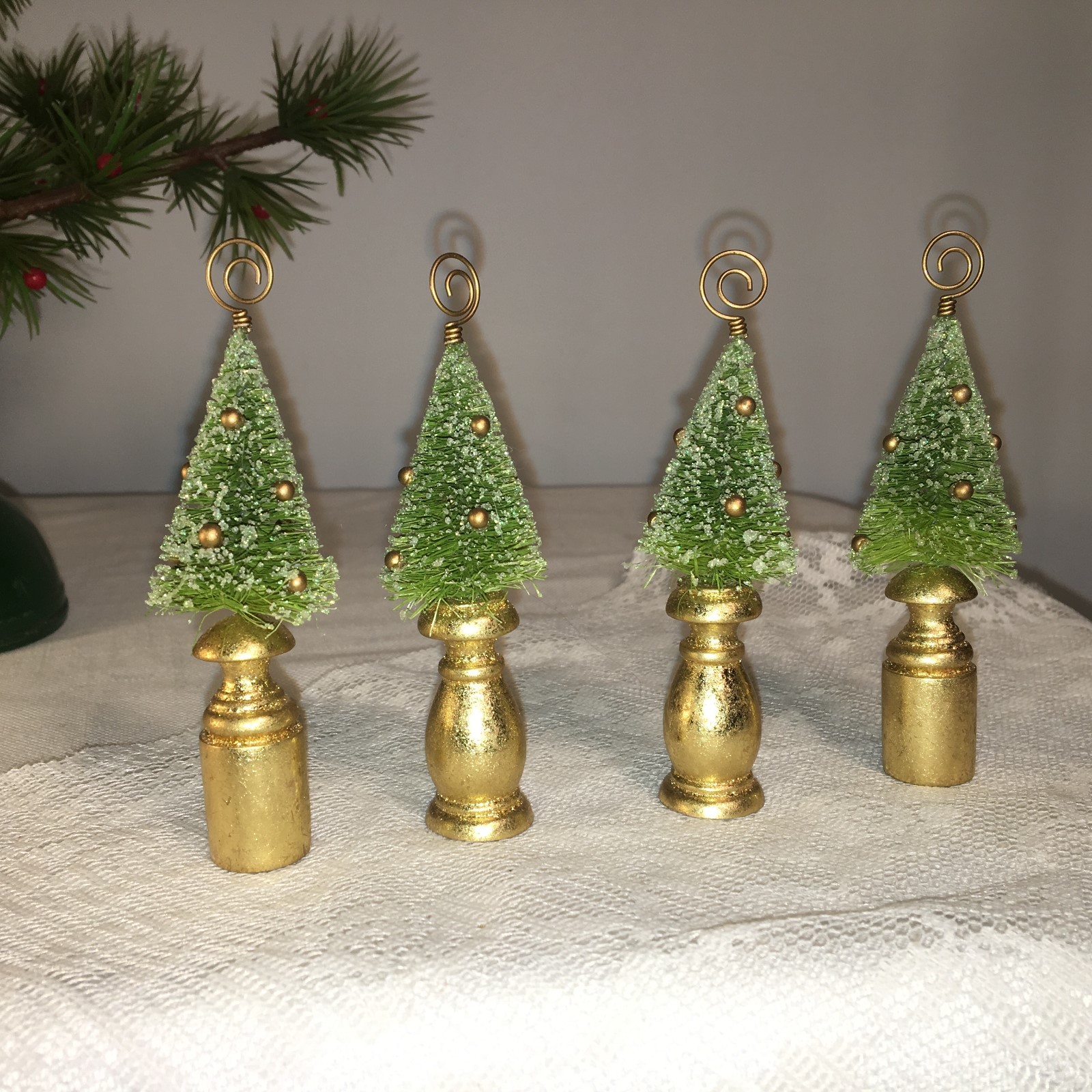Set of 4 Dept 56 Bottle Brush Christmas Tree Place Card Holders
