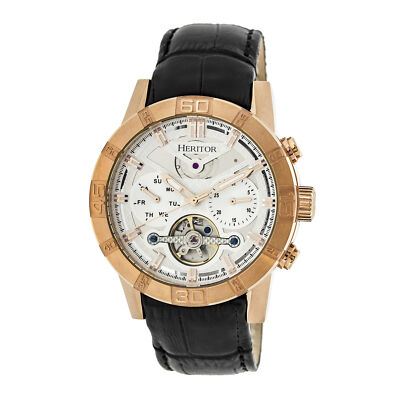 Pre-owned Heritor Automatic Hannibal Semi-skeleton Leather-band Watch - Rose Gold/silver