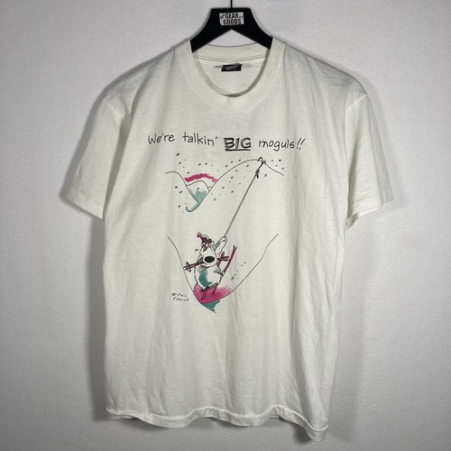Ski Dog Art Frank Cartoon Single Stitch Tee M