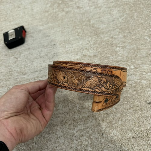 Vintage Belt Stamped Brown Leather Size 36 No Buckle Western