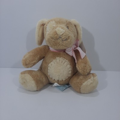 Russ Baby Mocha Puppy Dog Rattle Pink Bow Stuffed Plush Animal Embroidered Eyes