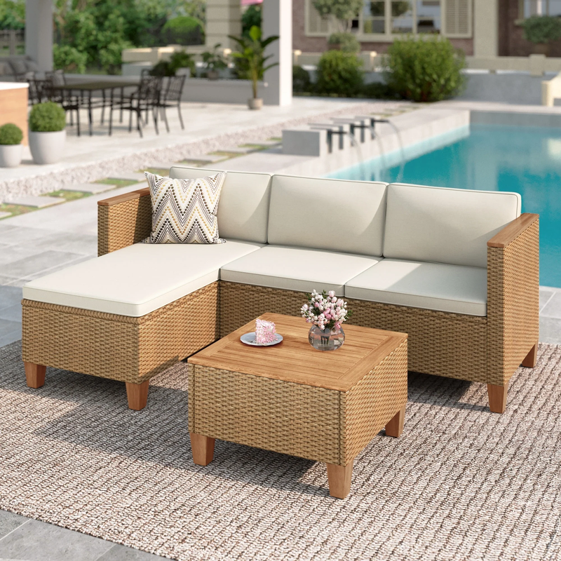 3-Pc All-Weather Wicker Patio Furniture Set Sectional Sofa Tab...