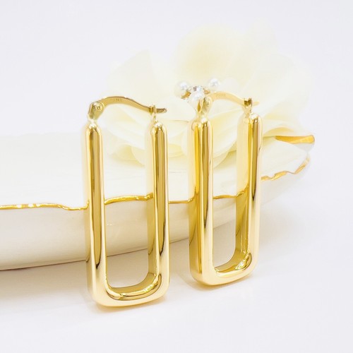 14k Yellow Gold Thick Rectangular Hoop Earrings, New, 1.30