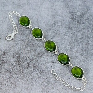 Peridot Gemstone Handmade Jewelry 925 Sterling Silver Elegant Bracelet 7-8"